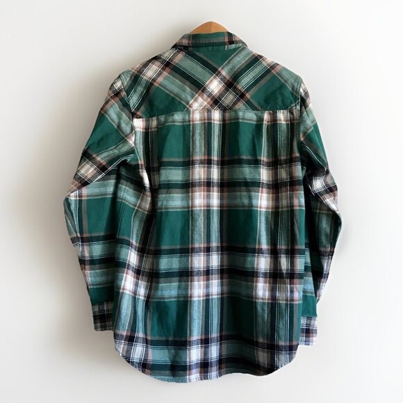 Aritzia TNA Heavyweight Oversized Flannel Button Down Shirt‎ Size 2XS Green - Picture 2 of 6